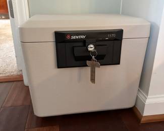 C81 - $30. Sentry Safe #1170. File size locking Fire Proof Safe w/Keys. Measures 13" wide x 15" tall