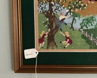 C9 - $40. Folk Art Cross Stitch. Measures 26" Wide x 19.25" Tall.