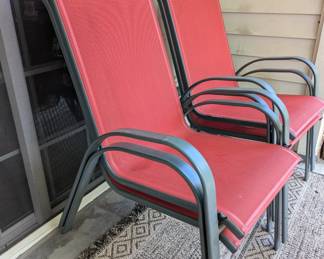 C110 - $65. Martha Stewart Stacking patio Chairs and Table. Minor rust on table edge - but sturdy.