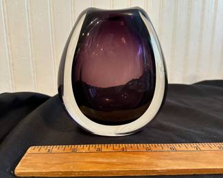 C24 - $75. Signed Holmegaard Purple Sommerso Vase Per Lutken Measures 4.75" Wide x 6" tall