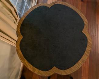 C117- $150. MCM Clover Shaped table. This Table height is adjustable with a lever. Made in Westbury NY Measures 39.5" Wide. Height ranges from coffee and dining height. Great table for cards!