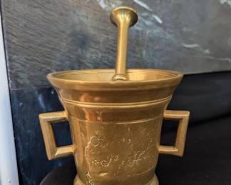 C99 - $25. Antique Heavy Brass Mortar & Pestle.