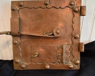 C19 - $80. Vintage Dutch Fireplace Flue Door - turned art! Made of heavy copper. Measures 10" Wide x 9" Tall. Ready to hang on wall as decor.