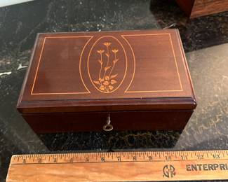 C83 - $45. Wooden Jewelry Box Full of Vintage Buttons With Key.