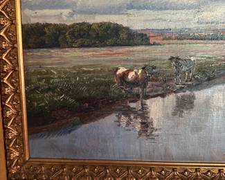 C13 - $750. Original Painting by Vilhelm P. Jensen. 1906. Beautiful Framing. Measures 32" wide x 27" tall.
