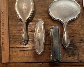 D9 - $120 set. 830 Silver Vanity Set. 3 Pieces match - 1 brush has a different monogram.