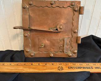 C19 - $80. Vintage Dutch Fireplace Flue Door - turned art! Made of heavy copper. Measures 10" Wide x 9" Tall. Ready to hang on wall as decor.