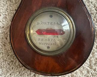 C78 - $125. Banjo Style 1800's Weather Station by D. Ortelli. Measures 12" wide x 42" tall. Top piece is broken - see photos.
