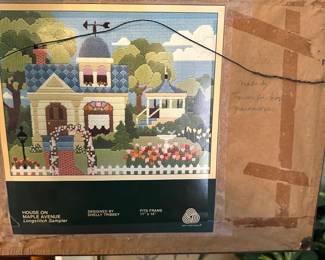 C16 - $15. Country Home Crewel. Measures 15" Wide x 11.5" Tall.