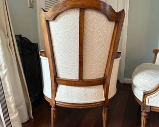 C85 - $500 Pair. Gorgeous Antique Upholstered Chairs. Measures 26" wide x 30" deep x 38" tall. Have been reupholstered - cushions feel like down. Beautiful statement pieces!