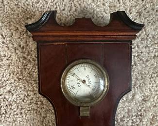 C78 - $125. Banjo Style 1800's Weather Station by D. Ortelli. Measures 12" wide x 42" tall. Top piece is broken - see photos.