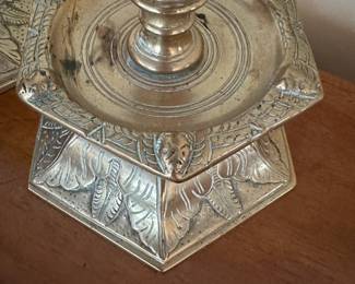 C84 - $95 PAIR. Antique (Kragen-Leuchter?) Brass Scandinavia Candle Holders. HEAVY. They measure 11" tall.