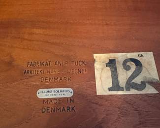 C88 - $850. 1950's Sewing Table AT-33 Hans Wegnar (by Anders Tuck) Minor imperfection noted in the picture. Measures 25.5" wide x 22.5" deep x 24" tall. Two Drop leaves are each 10.75" wide.