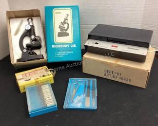 Vintage microscope & slide set