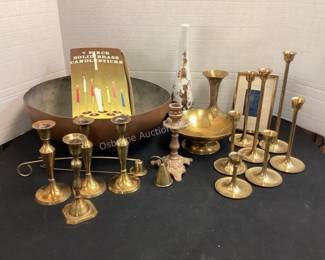 Brass candlesticks & more