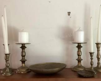 Brass candlesticks & more