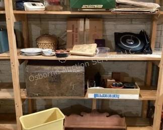 Wood trunk & collectibles