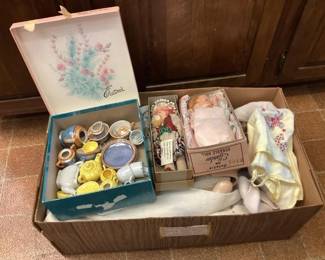 Vintage dolls & miniature tea sets