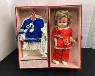Vintage doll case & contents