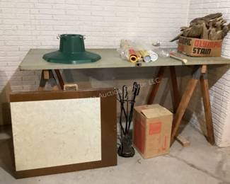 Sawhorses, driftwood, fireplace tools & more
