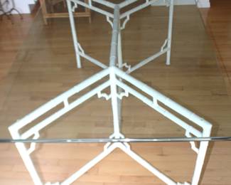 BUY IT NOW! $350.00. White Metal/Iron Faux Bamboo Glass Top Table. 39 1/2" W x 64" L x 29 1/4" H.