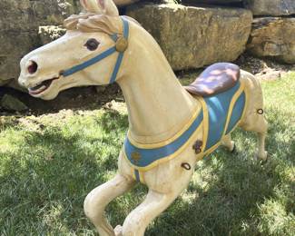 BUY IT NOW! $750.00 Each. Late 1800's Solid Wood Hand Carved Steam Carousel Horse Armitage Glass Eyes, Repainted in the 1970's, Upstate NY