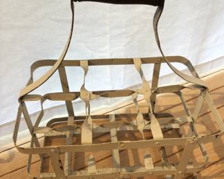 $50.00. Vintage French Zinc/Wood Six Bottle Carrier.