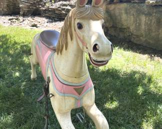 BUY IT NOW! $750.00 Each. Late 1800's Solid Wood Hand Carved Steam Carousel Horse Armitage Glass Eyes, Repainted in the 1970's, Upstate NY
