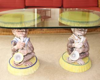BUY IT NOW! $600.00. Italian Monkeys Pedestal Coffee Table w/Glass Oval Top: 28" x 48" Pedestal top: 16" Dia. x 19 1/2" H.