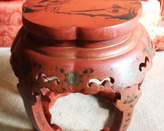 BUY IT NOW! $300.00. Pair of Red Lacquer Chinoiserie Side Tables. 18" Dia. x 18 1/2" H.