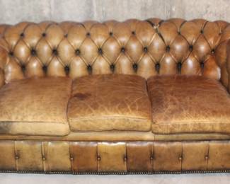 BUY IT NOW! $850.00. Leather Chesterfield Sofa. (condition noted)