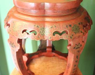 BUY IT NOW! $300.00. Pair of Red Lacquer Chinoiserie Side Tables. 18" Dia. x 18 1/2" H.