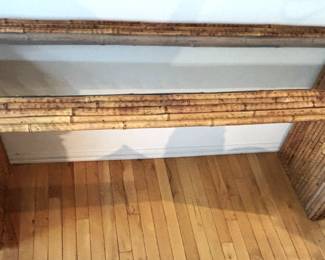 BUY IT NOW! $375.00. Bamboo Glass Top Console Table. 18" D x 61" W x 29" H.