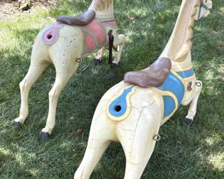 BUY IT NOW! $750.00 Each. Late 1800's Solid Wood Hand Carved Steam Carousel Horse Armitage Glass Eyes, Repainted in the 1970's, Upstate NY