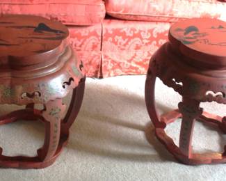 BUY IT NOW! $300.00. Pair of Red Lacquer Chinoiserie Side Tables. 18" Dia. x 18 1/2" H.