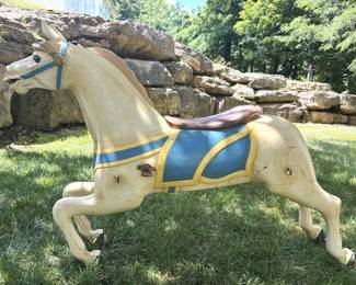 BUY IT NOW! $750.00 Each. Late 1800's Solid Wood Hand Carved Steam Carousel Horse Armitage Glass Eyes, Repainted in the 1970's, Upstate NY