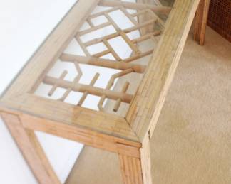 BUY IT NOW! $275.00. Bamboo Console Table w/Glass Top. 19" D x 55" W x 29" H.