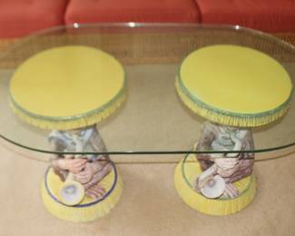 BUY IT NOW! $600.00. Italian Monkeys Pedestal Coffee Table w/Glass Oval Top: 28" x 48" Pedestal top: 16" Dia. x 19 1/2" H.