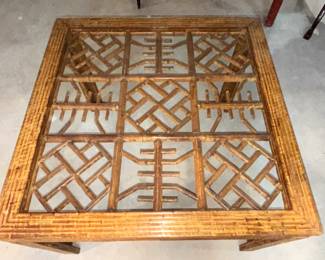 BUY IT NOW! $175.00. Bamboo Table w/Glass Top. 40" x 40" x 29 1/2" H.