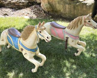 BUY IT NOW! $750.00 Each. Late 1800's Solid Wood Hand Carved Steam Carousel Horse Armitage Glass Eyes, Repainted in the 1970's, Upstate NY