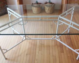 BUY IT NOW! $350.00. White Metal/Iron Faux Bamboo Glass Top Table. 39 1/2" W x 64" L x 29 1/4" H.