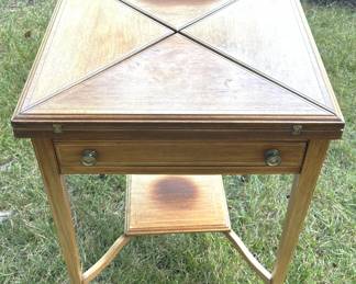 BUY IT NOW! $250.00.Antique Folding/Drop Leaf Leather Top Game Table. Closed: 22" x 22" x 28" H. Open: 31" x 31" x 28" H.