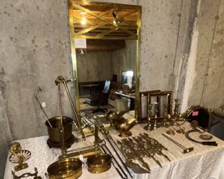 Beautiful brass mirror and many brass items.