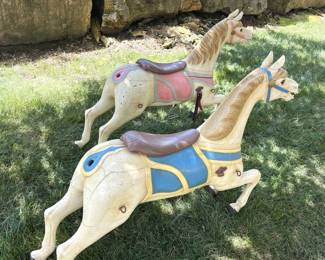 BUY IT NOW! $750.00 Each. Late 1800's Solid Wood Hand Carved Steam Carousel Horse Armitage Glass Eyes, Repainted in the 1970's, Upstate NY