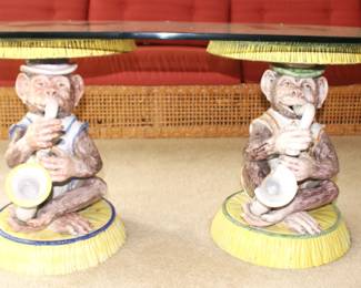 BUY IT NOW! $600.00. Italian Monkeys Pedestal Coffee Table w/Glass Oval Top: 28" x 48" Pedestal top: 16" Dia. x 19 1/2" H.