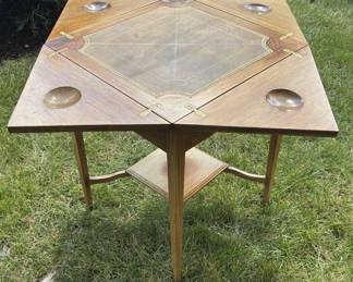 BUY IT NOW! $250.00.Antique Folding/Drop Leaf Leather Top Game Table. Closed: 22" x 22" x 28" H. Open: 31" x 31" x 28" H.