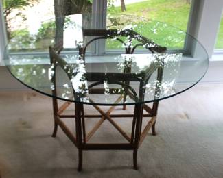 BUY IT NOW! $350.00. Bamboo Base Table w/Glass Top. 50" Dia. x 30" H.