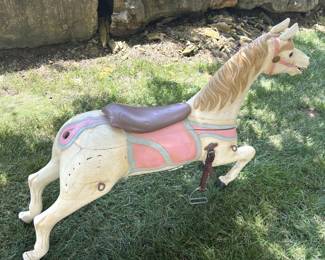 BUY IT NOW! $750.00 Each. Late 1800's Solid Wood Hand Carved Steam Carousel Horse Armitage Glass Eyes, Repainted in the 1970's, Upstate NY