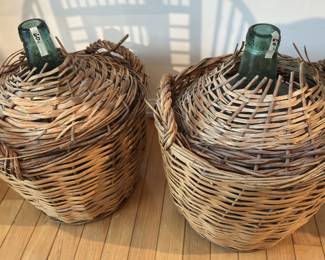 $60.00 Each. Vintage Large Viresa Demijohn Wicker Basket Green Glass Jug.