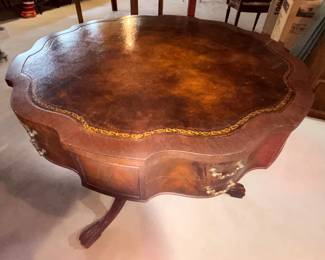BUY IT NOW! $125.00. Piecrust Leather Top Table.